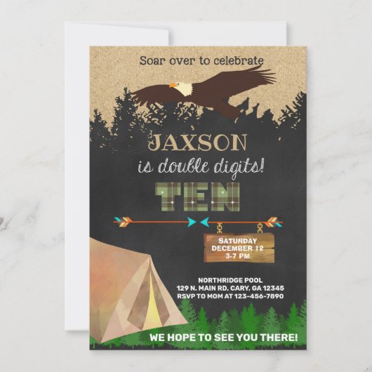 男の子2桁10日目キャンピングイーグル招待状。 招待状 (正面)