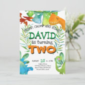 男の子2歳の誕生日の恐竜の男の子2誕生日 招待状 (スタンド正面)