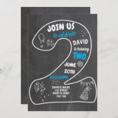 男の子2歳の誕生日シャルボードナンバーブルー 招待状 (正面/裏面)