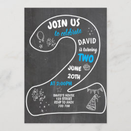 男の子2歳の誕生日シャルボードナンバーブルー 招待状