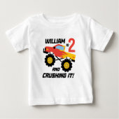 男の子2歳の誕生日モンスタートラックパーソナライズされた ベビーTシャツ (正面)