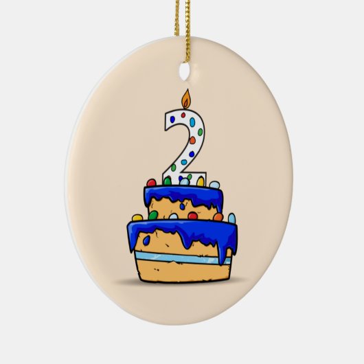 男の子2歳の誕生日、甘いブルーケーキ2歳 セラミックオーナメント (右)
