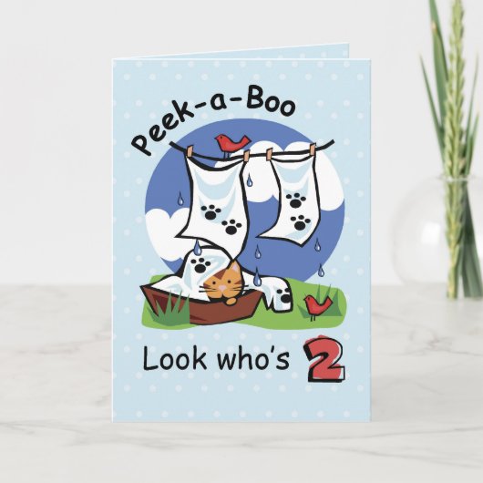 男の子2歳の誕生日、PEEK-a-BOO子猫 カード (正面)