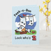 男の子2歳の誕生日、PEEK-a-BOO子猫 カード (黄色い花)