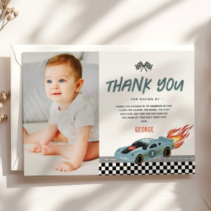 男の子2速フォトレーシングカー2nd誕生日 サンキューカード