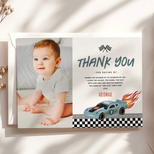 男の子2速フォトレーシングカー2nd誕生日 サンキューカード