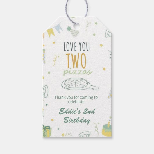 男の子2nd誕生日ピザパーティーギフトラベルありがとう ギフトタグ (正面)