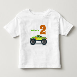 男の子2nd誕生日モンスタートラック名を追加 トドラーTシャツ