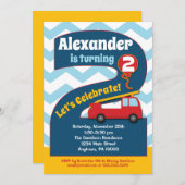 男の子2nd誕生日招待状消防車 招待状 (正面/裏面)