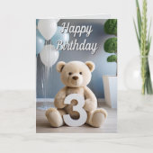 男の子3歳の誕生日かわいいテディベア&バルーン カード (正面)