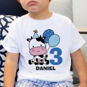 男の子3歳の誕生日かわいいパーソナライズされた牛Tシャツ ベビーTシャツ