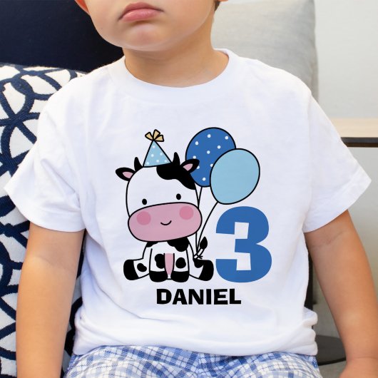 男の子3歳の誕生日かわいいパーソナライズされた牛Tシャツ ベビーTシャツ