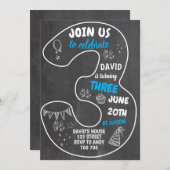 男の子3歳の誕生日シャルボードナンバーブルー 招待状 (正面/裏面)