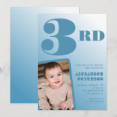 男の子3歳の誕生日招待状青い写真 招待状 (正面/裏面)