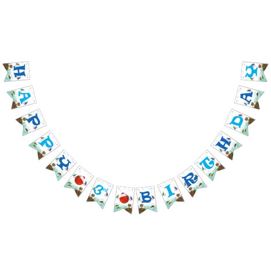 男の子3歳の誕生日魚釣りをテーマにしたハッピーバースデー バンティングフラッグ (全)