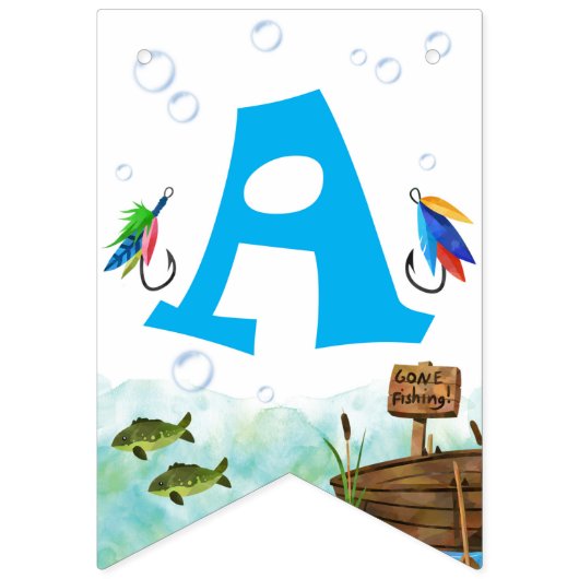 男の子3歳の誕生日魚釣りをテーマにしたハッピーバースデー バンティングフラッグ (第2の旗)