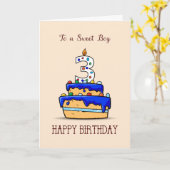 男の子3歳の誕生日、甘いブルーケーキ3歳 カード (黄色い花)