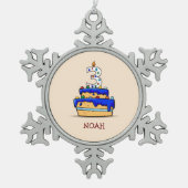 男の子3歳の誕生日、甘いブルーケーキ3歳 スノーフレークピューターオーナメント (正面)