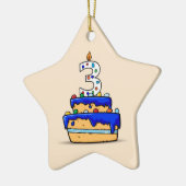 男の子3歳の誕生日、甘いブルーケーキ3歳 セラミックオーナメント (左)