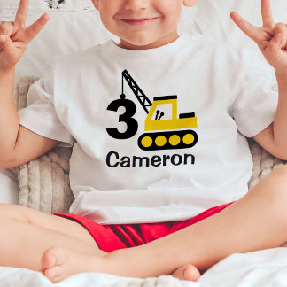 男の子3歳誕生日建設用クレーンTシャツ トドラーTシャツ