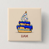 男の子4歳の誕生日と4甘いブルーケーキ 缶バッジ (正面)