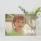 男の子4歳の誕生日ナンバー4フォトオーバーレイ 招待状 (スタンド正面)