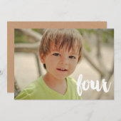 男の子4歳の誕生日ナンバー4フォトオーバーレイ 招待状 (正面/裏面)