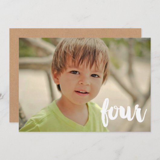 男の子4歳の誕生日ナンバー4フォトオーバーレイ 招待状 (正面/裏面)