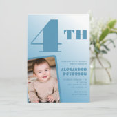 男の子4歳の誕生日招待状青い写真 招待状 (スタンド正面)