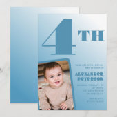 男の子4歳の誕生日招待状青い写真 招待状 (正面/裏面)