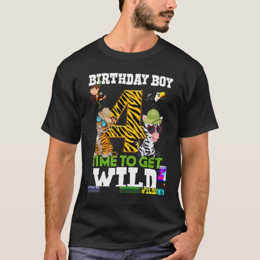 男の子4歳の誕生日4歳の男の子サファリ動物園タイガー Tシャツ (正面)