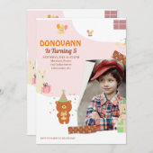 男の子5st誕生日パーティー、プライマリカラーカード 招待状 (正面/裏面)