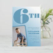 男の子6歳の誕生日招待状青い写真 招待状 (スタンド正面)