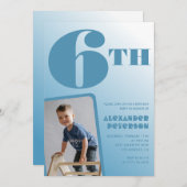 男の子6歳の誕生日招待状青い写真 招待状 (正面/裏面)