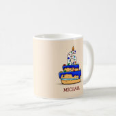 男の子6誕生日、6の甘いブルーケーキ コーヒーマグカップ (正面右)