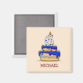 男の子6誕生日、6の甘いブルーケーキ マグネット (正面/裏面)