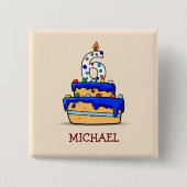 男の子6誕生日、6の甘いブルーケーキ 缶バッジ (正面)