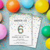 男の子6th誕生日パーティー、プライマリカラー紙吹雪 招待状