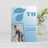 男の子7歳の誕生日招待状青い写真 招待状 (スタンド正面)
