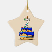 男の子7誕生日、7甘いブルーケーキ セラミックオーナメント (右)