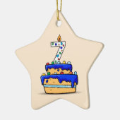 男の子7誕生日、7甘いブルーケーキ セラミックオーナメント (左)