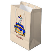 男の子7誕生日、7甘いブルーケーキ ミディアムペーパーバッグ (裏面アングル)