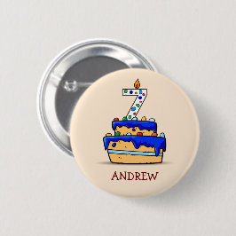 男の子7誕生日、7甘いブルーケーキ 缶バッジ