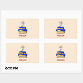 男の子7誕生日、7甘いブルーケーキ 長方形シール (シート)