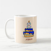 男の子8誕生日, 8の上に甘いブルーケーキ コーヒーマグカップ (左)