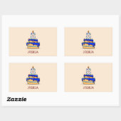 男の子8誕生日, 8の上に甘いブルーケーキ 長方形シール (シート)