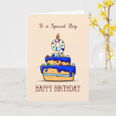 男の子9誕生日、9オンスイートブルーケーキ カード (黄色い花)