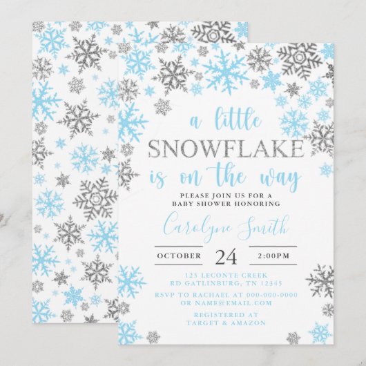 男の子 あ Little Snowflake がやってくる ベイビーシャワーI 招待状 (正面/裏面)