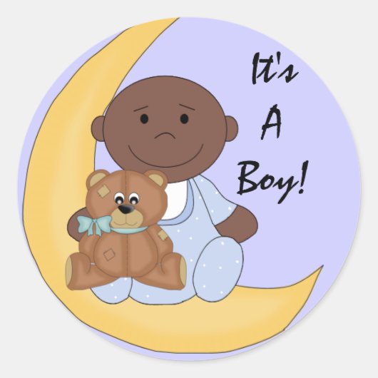 男の子 – かわいいダークスキンベビー漫画 ラウンドシール (正面)