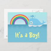 男の子 – かわいい赤ちゃんブルークジラ（虹あり） 案内ポストカード (正面/裏面)